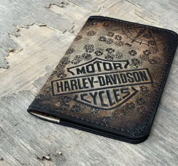 Обложка для паспорта Harley Davidson компас кожаная ручная работа1